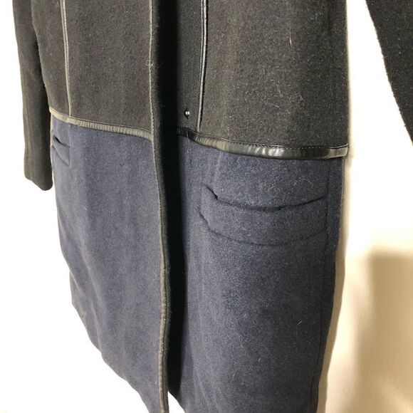 See You Soon Black/Navy Wool Blend Fur Collar Mid-Length Coat New - Picture 10 of 15